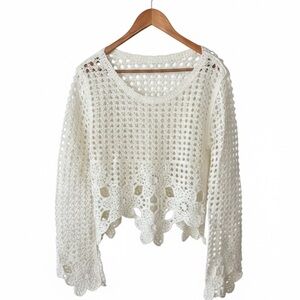 Vintage Style Boho White Crochet Floral Cotten Knit Lace Cover-Up Women’s Small